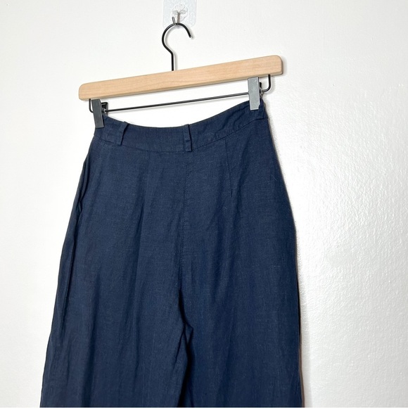 ASOS Coastal High Rise Wide‎ Leg Crop Navy Blue Linen Blend Pants 0 - Picture 7 of 9